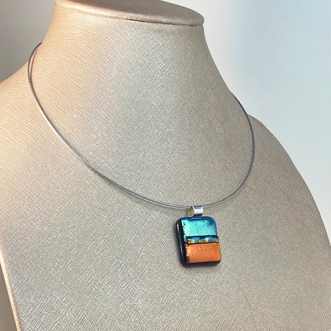 Sunset under water Dichroic square Necklace